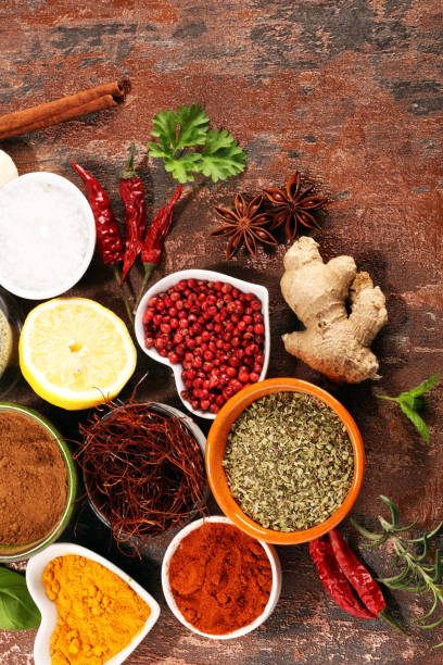 istock Spices and herbs on table. Food and cuisine ingredients. 1130076109
