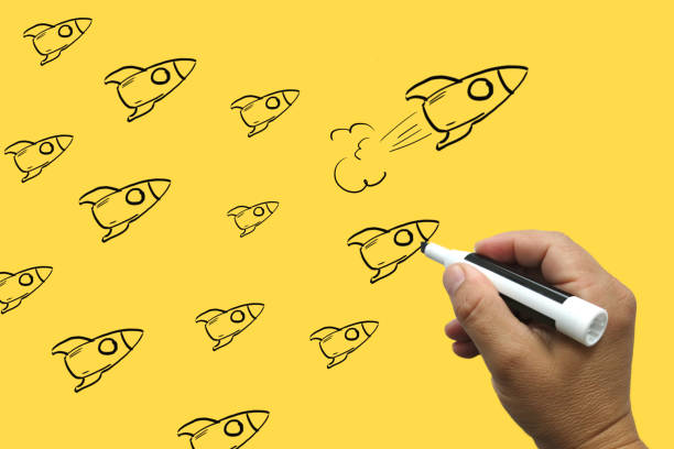 istock Leadership business competition rocket drawing 1130078603