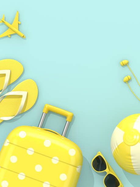 istock 3d render of suitcase with vacation stuff over blue background 1130080223