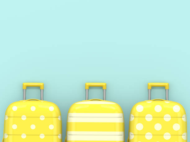 3d render of suitcases over blue background stock photo