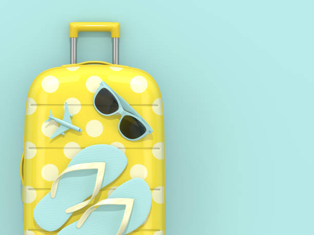 istock 3d render of suitcase with vacation stuff over blue background 1130080233