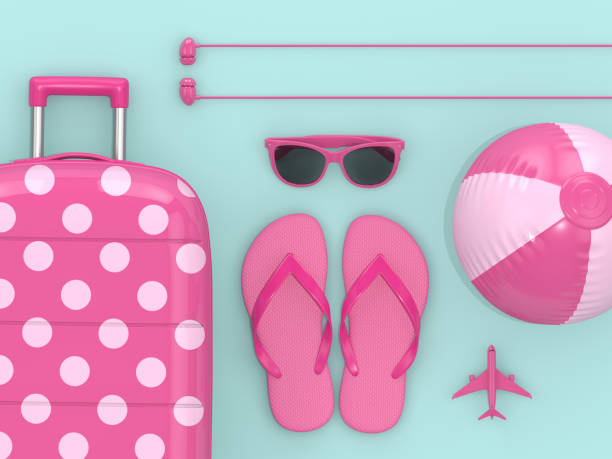 istock 3d render of suitcase with vacation stuff over blue background 1130080236