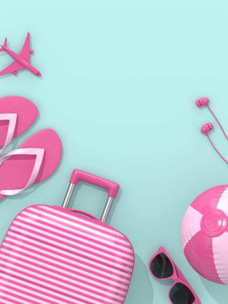 istock 3d render of suitcase with vacation stuff over blue background 1130080239