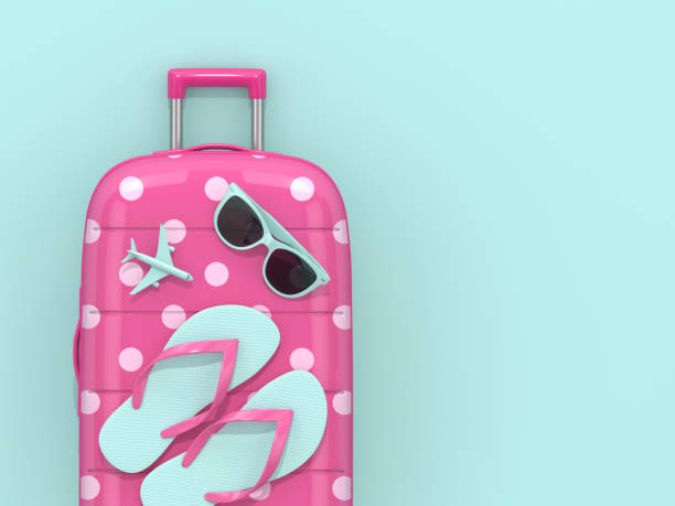 istock 3d render of suitcase with vacation stuff over blue background 1130080240