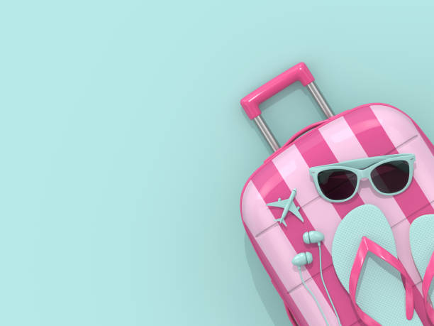 istock 3d render of suitcase with vacation stuff over blue background 1130080243