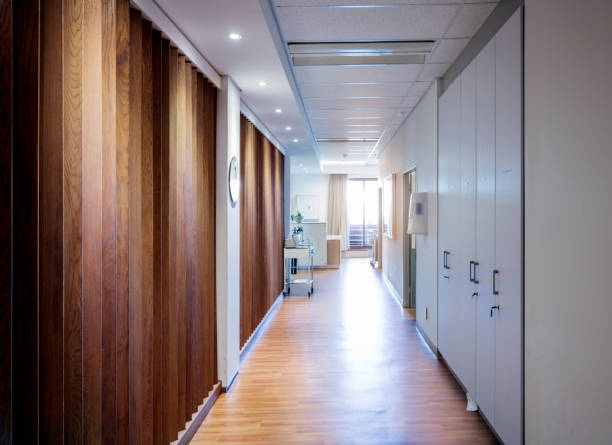 istock Lockers in illuminated corridor at medical center 1130082252
