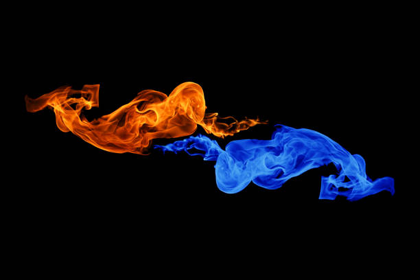 Yin-yang symbol, fire and ice, abstract background