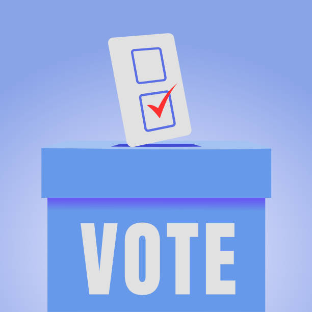 istock Hand puts voting ballot in ballot box. Voting and election concept. Make a choice image. Vote illustration. 1130085425