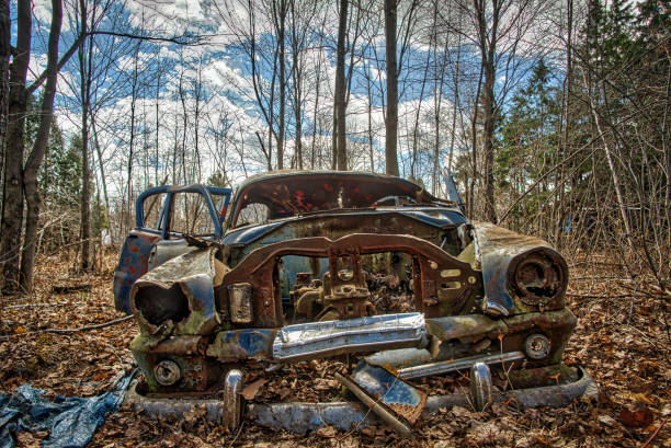 Old car abandoned in the forest