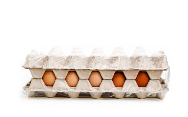 istock Fresh chicken eggs in paper tray isolated on white background 1130096154