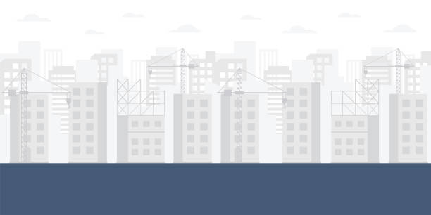 ilustraciones, imágenes clip art, dibujos animados e iconos de stock de fondo horizonte de construcción - townhouse construction contractor
