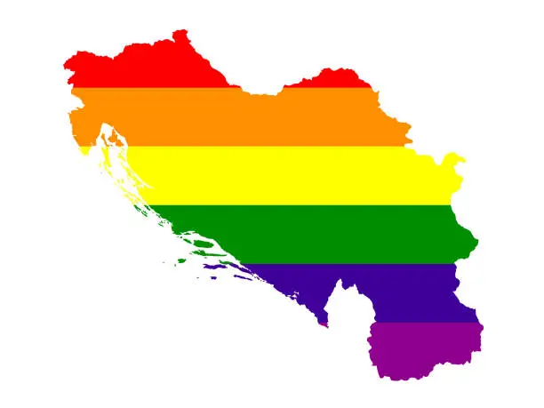 Vector illustration of Yugoslavia map with LGBT flag