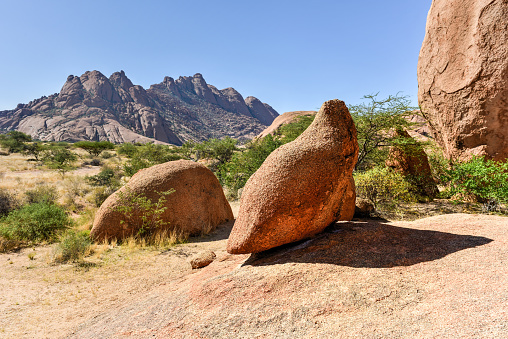 Landscape with massive granite rocks in Spitzkoppe in the Namib desert of Namibia.