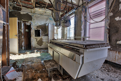 X-ray room of an abandoned hospital