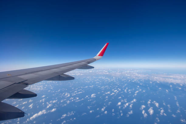istock Aeroplane wing view from window beautiful sky. Traveling concept 1130103507