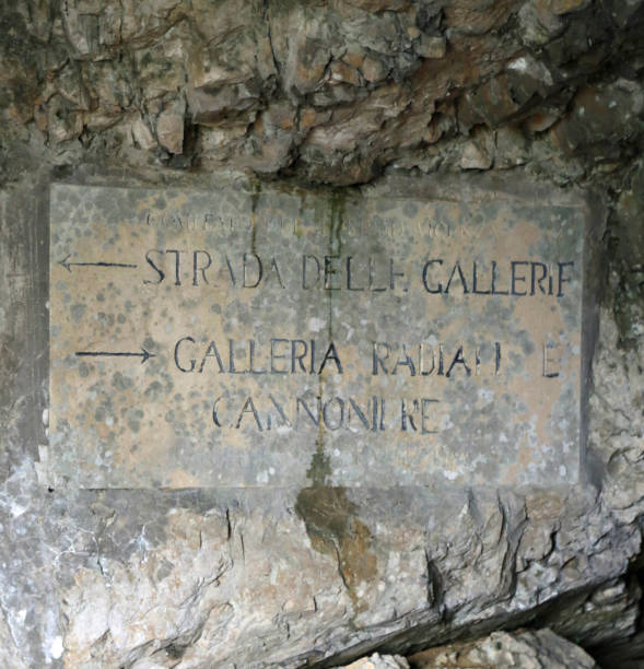 istock inscription in the mountain path on Mount Pasubio. The text mean 1130113472