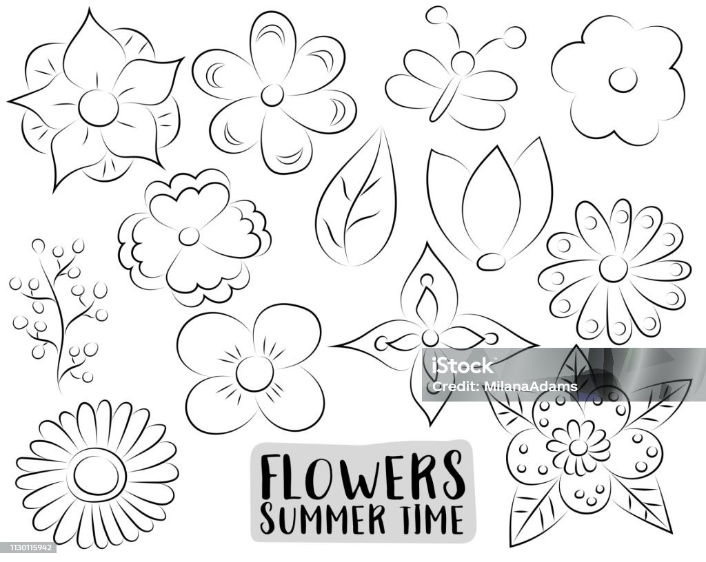 Ilustración de Conjunto Floral A Mano De Flores Dibujadas En Un Estilo De Dibujos Animados Contorno De Blanco Y Negro Para Colorear Página De Juegos De Los Niños Ilustración De Vector y Ilustración de Conjunto Floral A Mano De Flores Dibujadas En Un Estilo De Dibujos Animados Contorno De Blanco Y Negro Para Colorear Página De Juegos De Los Niños Ilustración De Vector y