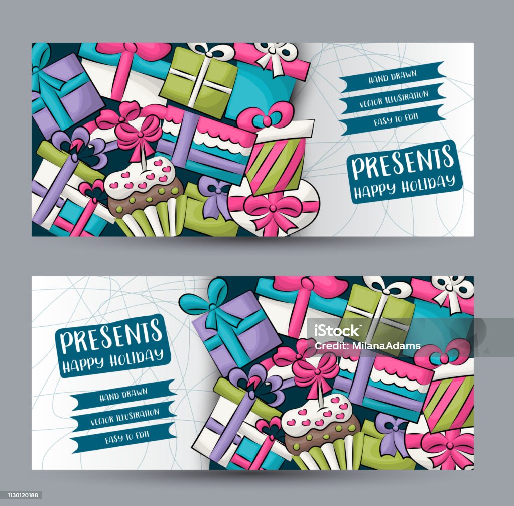 Gifts Header Gift Boxes Celebration Presents Horizontal Banner Set Cute Header For ...