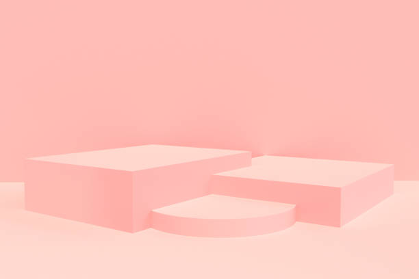 Pink podium product display 3d rendered - Minimal pink color podium  display for place products mock up design pedestal photos stock pictures, royalty-free photos & images