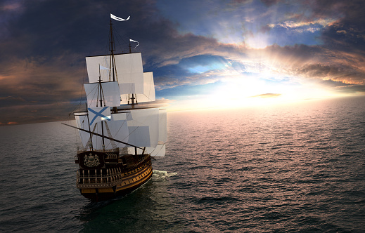 Sailboat on sunset 3d illustration