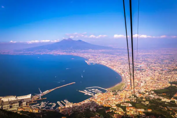 Photo of Landscape view of beautiful green mountains and Mount Vesuvius and the Bay of Naples from Mount Faito, Naples (Napoli), Italy, Europe