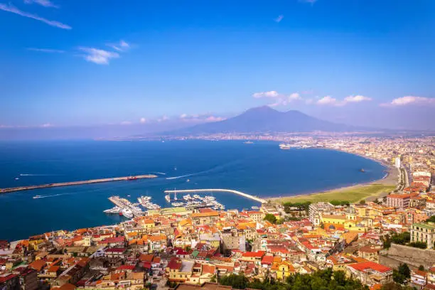 Photo of Landscape view of beautiful green mountains and Mount Vesuvius and the Bay of Naples from Mount Faito, Naples (Napoli), Italy, Europe