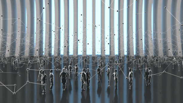 istock Crowd in a futuristic building 1130133730