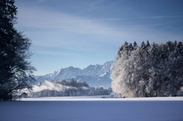 istock winter landscape with mountains and Forrest 1130138020