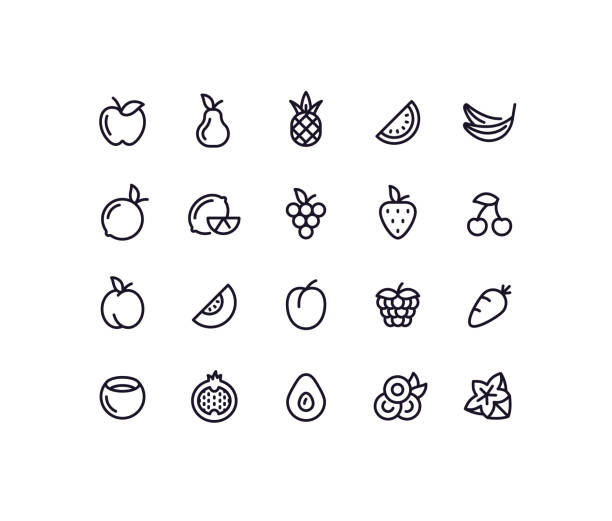 Fruits And Vegetables Outline Icons Vector Art At Vecteezy