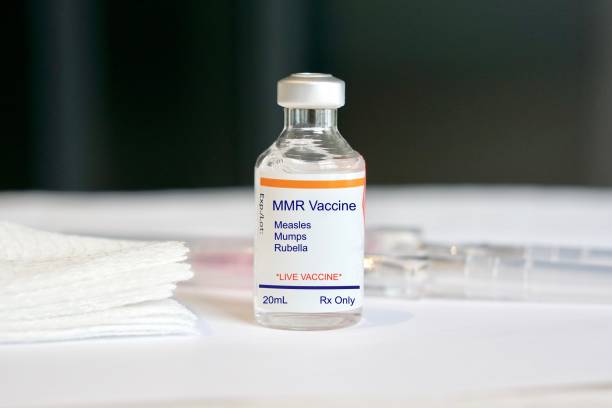 MMR Vaccine in a glass vial for Measles, Mumps, and Rubella stock photo
