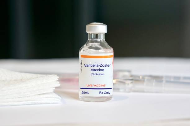 Varicella Zoster Virus Vaccine in a glass vial for chickenpox stock photo