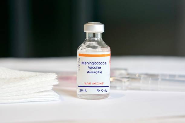 Meningococcal Vaccine in a glass vial for meningitis stock photo
