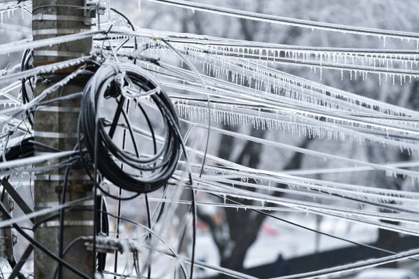 istock Electricity cables covered in ice after frozen rain phenomenon 1130140992