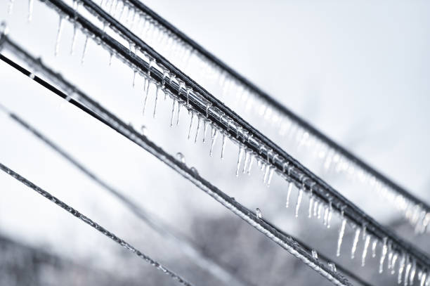 istock Electricity cables covered in ice after frozen rain phenomenon 1130141661