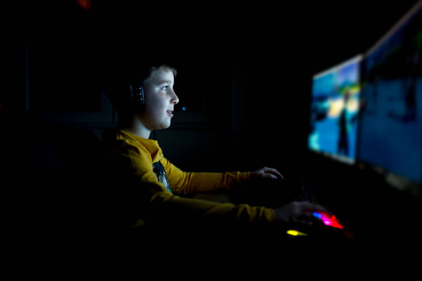 istock Young boy playing games on a computer at home 1130143915