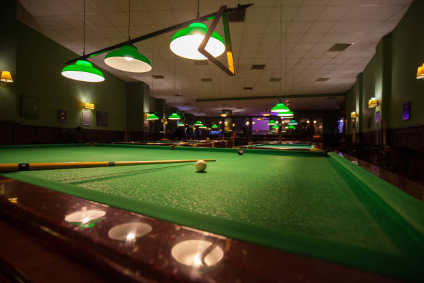 istock Playing billards, billard ball and billard cue 1130144694