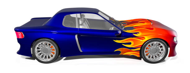 istock Muscle car with a pattern of flame, blue. 1130146832