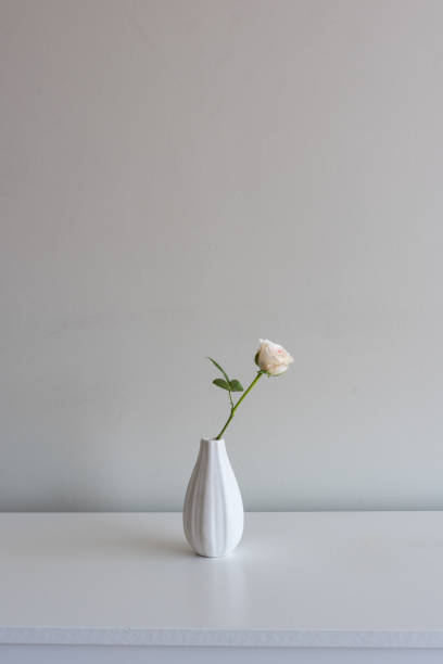 istock Single pale pink rose in small vase 1130152367