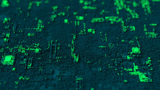Dark green technology background Abstract structures, grid of tiny cubes, motherboard shapes green technology stock pictures, royalty-free photos & images
