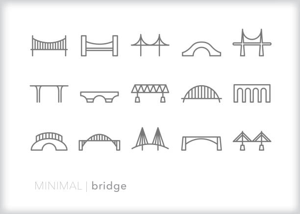 illustrations, cliparts, dessins animés et icônes de ensemble de 15 icônes pont gris - passerelle pont