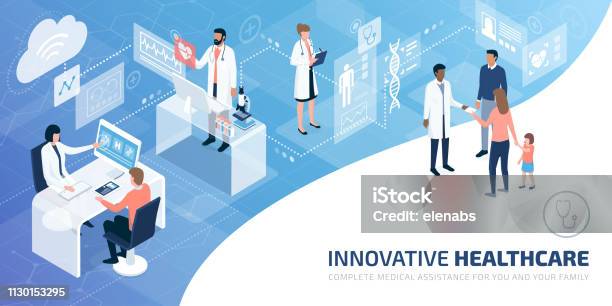 Professional Doctors And Patients In A Virtual Environment Stock Illustration - Download Image Now