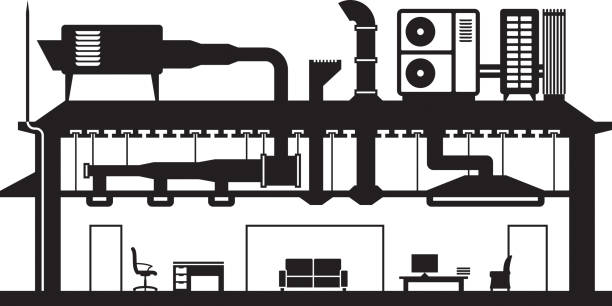 stockillustraties, clipart, cartoons en iconen met centrale airconditioningsysteem voor gebouw - central heating