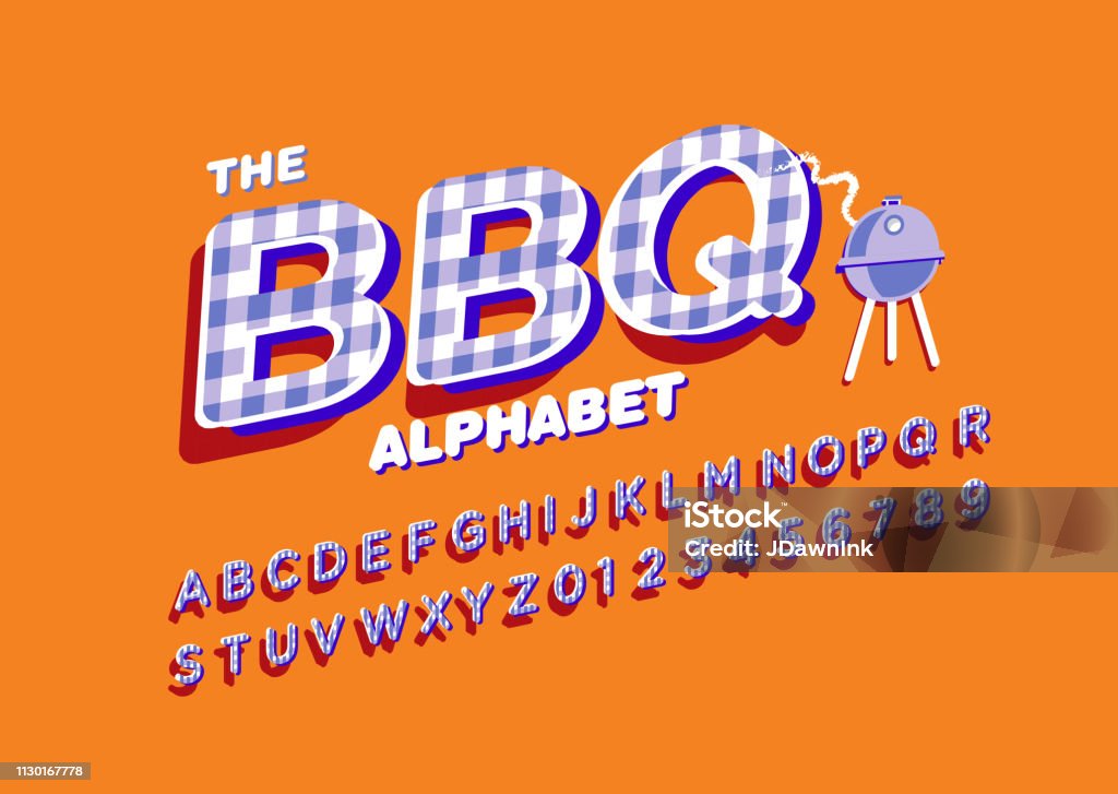 Kbbq Letters Barbecue Alphabet With Checked Pattern Texture Stock Illustration ...