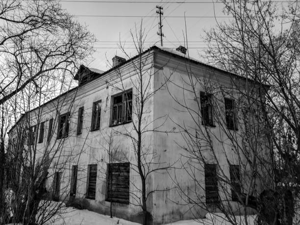 Old abandoned house. Abandoned house at night.