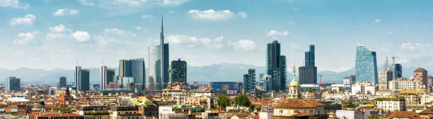 Panoramic view of Milan in summer from above, Italy Milan skyline, Italy. Panorama of Milano city with the Porto Nuovo business district. Panoramic view of Milan in summer from above. Cityscape of Milan with the tall modern buildings. milan photos stock pictures, royalty-free photos & images