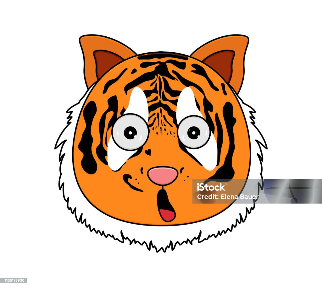 Head of tiger in cartoon style. Kawaii animal. Head of tiger in cartoon style. Vector illustration. Woodland animal head icon. Amazed tiger. Tiger emotional head. Animal stock vector