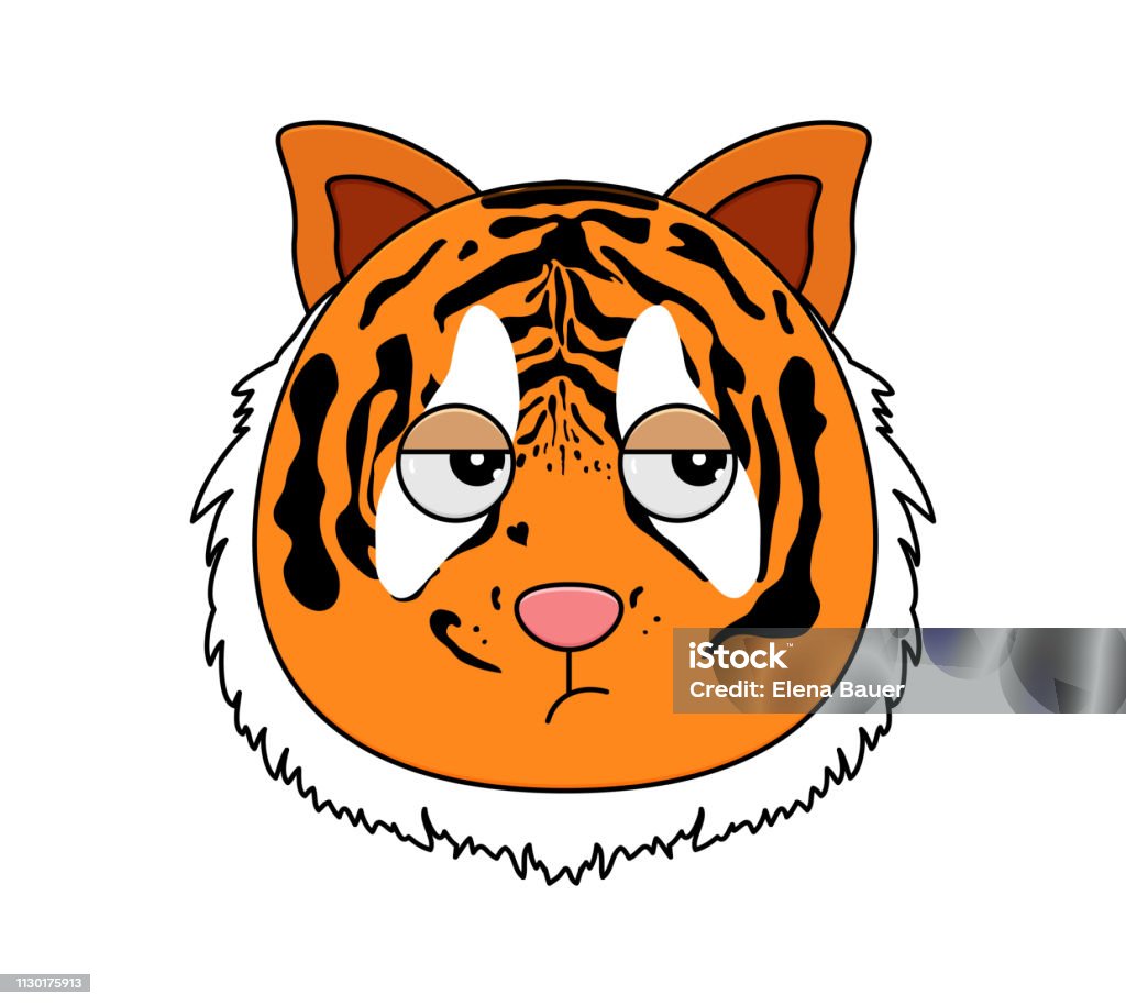 Head of tiger in cartoon style. Kawaii animal. Head of tiger in cartoon style. Vector illustration. Woodland animal head icon. Bored tiger. Tiger emotional head. Animal stock vector