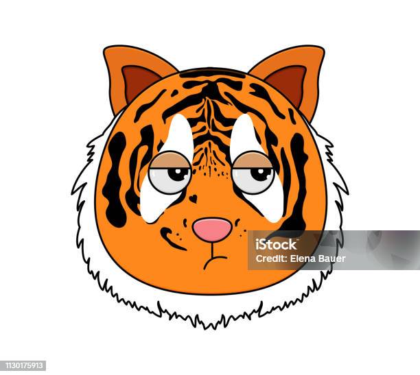 Head Of Tiger In Cartoon Style Kawaii Animal Stock Illustration - Download Image Now - Animal, Animal Body Part, Animal Head