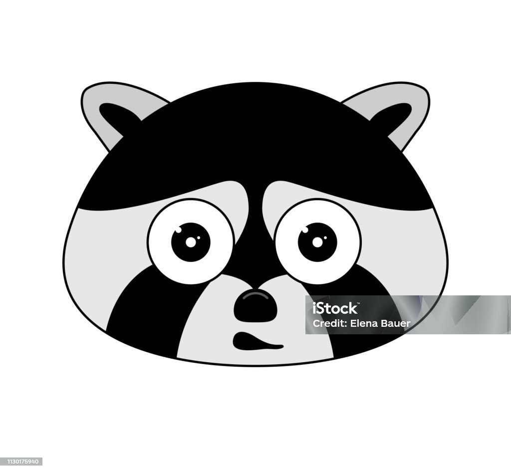 Head of racoon in cartoon style. Kawaii animal. Head of racoon in cartoon style. Vector illustration. Woodland animal head icon. Shocked racoon. Racoon emotional head. Animal stock vector