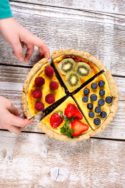 istock Fruit tarts with sweet fresh berries. Freshly baked cake. Decorated with a  berry. Fruit pie. - Image 1130179328